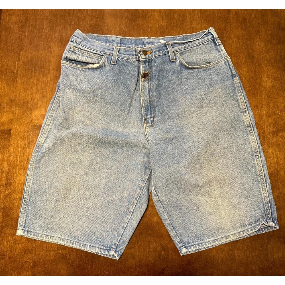 Dickies Bermuda Shorts Mens 32 Blue Denim Cotton High Rise Light Wash Flat Front
